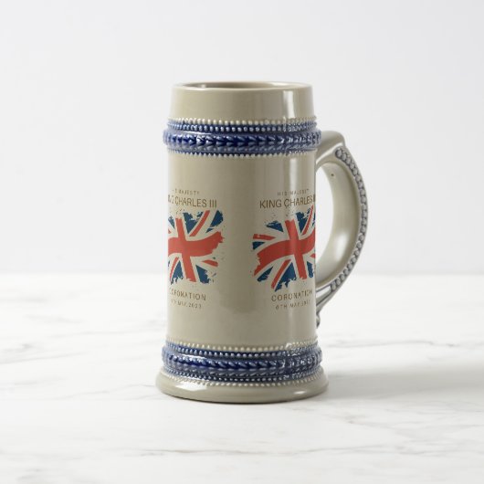 King Charles III Union Jack Flag Bierpul (Voorkant rechts)