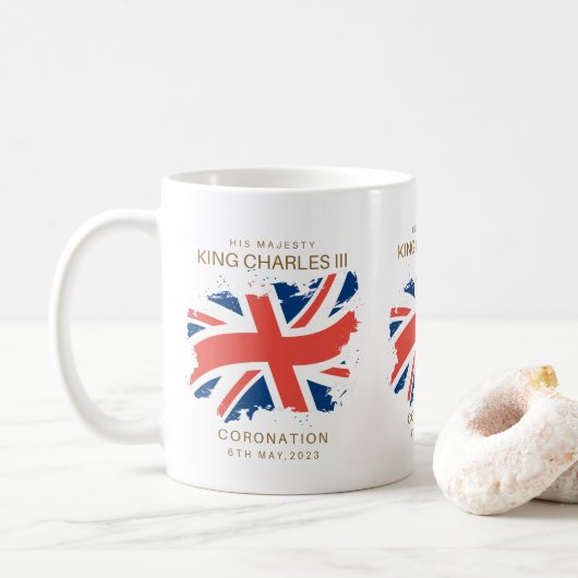 King Charles III Union Jack Flag Koffiemok (Met donut)