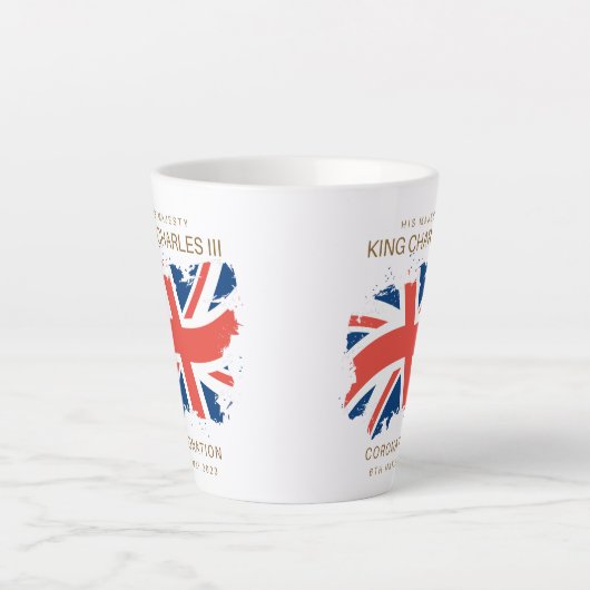 King Charles III Union Jack Flag Latte Mok (Voorkant)