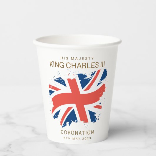King Charles III Union Jack Flag Papieren Bekers (Voorkant)