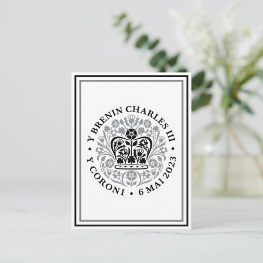 King Charles III Welsh Coronation Emblem Logo Briefkaart (Staand voorkant)