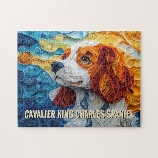 King Charles Paper Quilling Art Dog Portrait Legpuzzel (Horizontaal)