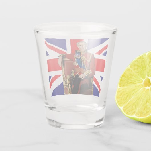 King Charles Patriotic British Christmas Shot Glas (Achterkant)