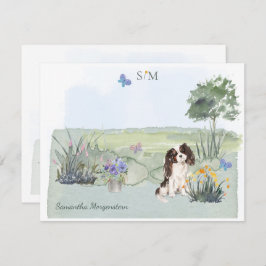 King Charles Spaniel Dog Butterfly Monogram  Notitiekaartje