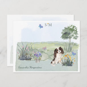 King Charles Spaniel Dog Butterfly Monogram  Notitiekaartje