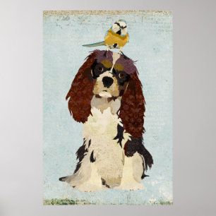 King Charles Spaniel en Little Bird Art Poster