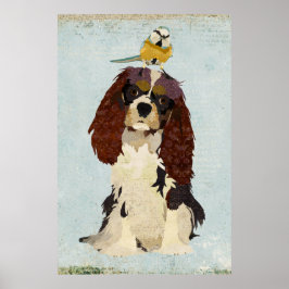 King Charles Spaniel en Little Bird Art Poster