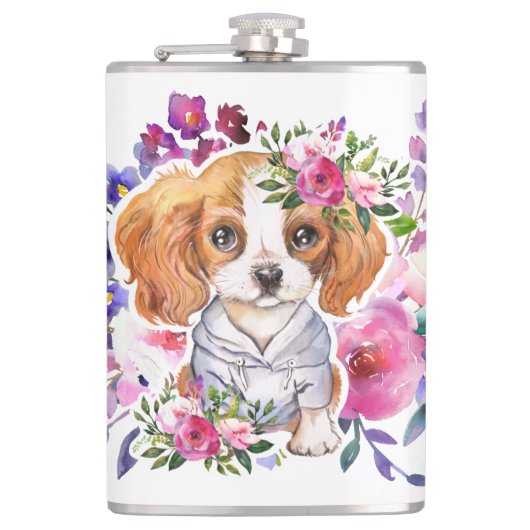 King Charles Spaniel met Flowers Classic Mok Heupfles (Voorkant)