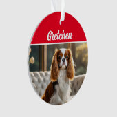 King Charles Spaniel with Name and Photo Christmas Ornament (voorkant)