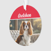 King Charles Spaniel with Name and Photo Christmas Ornament (voorkant)