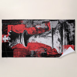 King Chess Piece Art – Red Black Grunge Design Strandlaken