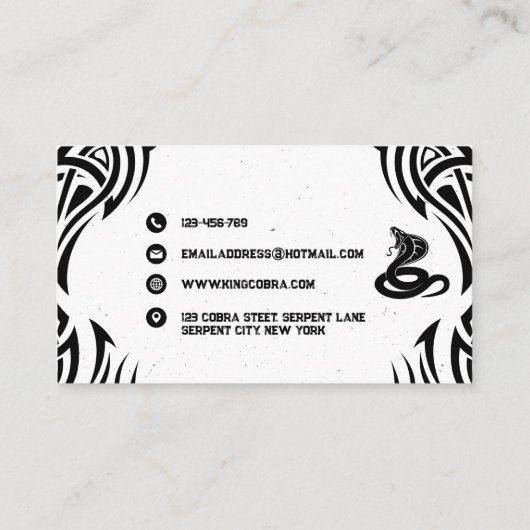 King Cobra Tattoo Parlor Visitekaartje (Achterkant)
