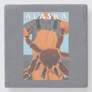 King Crab en Fisherman Vintage Travel Poster Stenen Onderzetter