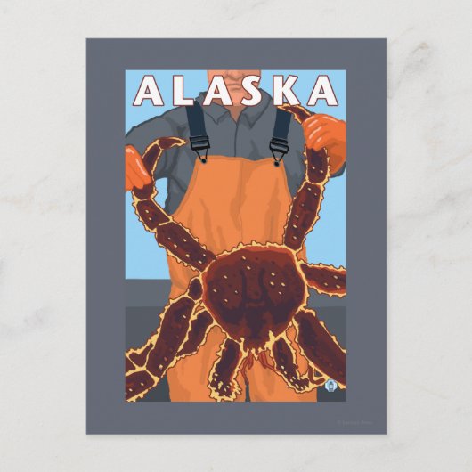 King Crab & Fisherman Vintage Travel Poster Briefkaart (Voorkant)