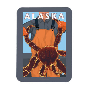 King Crab & Fisherman Vintage Travel Poster Magneet