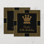 King Crown staat voor Black Gold Birthday Party Kaart (Voorkant / Achterkant)