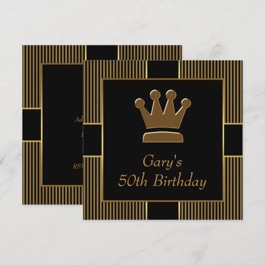 King Crown staat voor Black Gold Birthday Party Kaart (Voorkant / Achterkant)