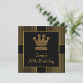 King Crown staat voor Black Gold Birthday Party Kaart (Staand voorkant)