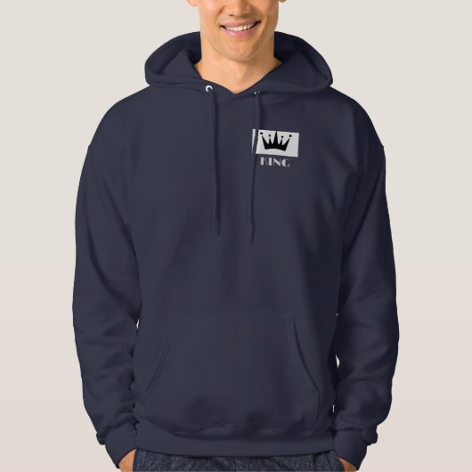 King Custom Tekst Kroon Afbeelding Navy Blauw Swea Hoodie (Voorkant)