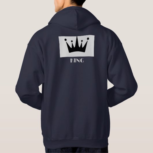 King Custom Tekst Kroon Afbeelding Navy Blauw Swea Hoodie (Achterkant)