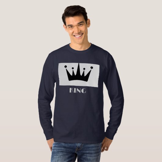King Custom Tekst Kroon Afbeelding Navy Blue Lange T-shirt (Voorkant volledig)