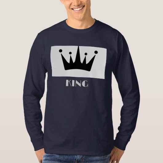 King Custom Tekst Kroon Afbeelding Navy Blue Lange T-shirt (Voorkant)