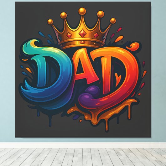 King Dad Crown Graffiti gekroond met liefde en tro Canvas Afdruk (Insitu (Houten vloer))