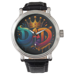King Dad Crown Graffiti gekroond met liefde en tro Horloge