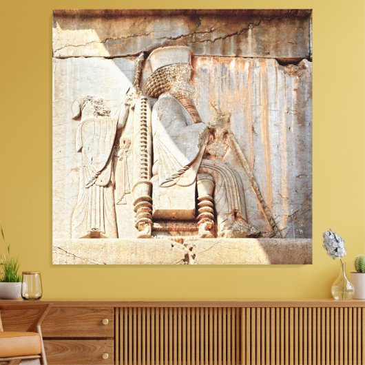 King Darius I. Bas relief, Persepolis, Iran Canvas Afdruk (Insitu (Woonkamer))