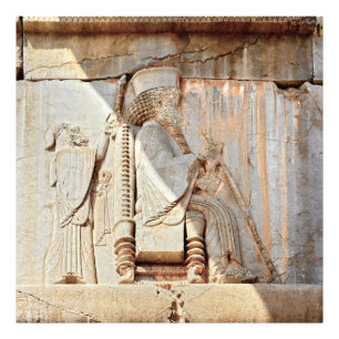 King Darius I. Bas relief, Persepolis, Iran Foto Afdruk