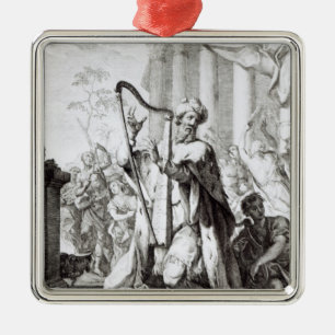 King David die de Lyre speelt Metalen Ornament