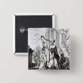 King David die de Lyre speelt Vierkante Button 5,1 Cm (Voorkant /achterkant)