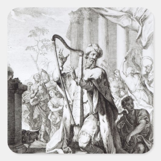 King David die de Lyre speelt Vierkante Sticker (Voorkant)