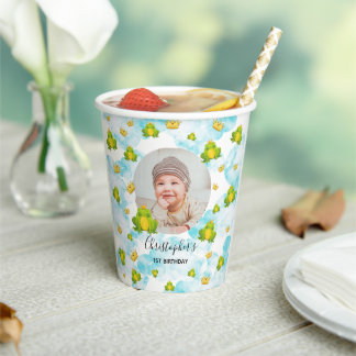 King Frog Baby Foto Blauwe Waterverf Papieren Bekers
