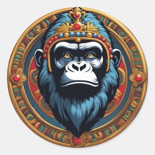 King Gorilla Ronde Sticker (Voorkant)