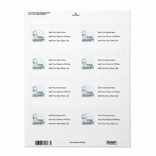 King Grampy Tshirts en geschenken Etiket (Full Sheet)