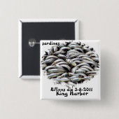 King Harbour-Sardines_ Vierkante Button 5,1 Cm (Voorkant /achterkant)