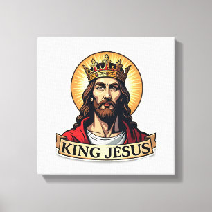 King Jesus Banner Vintage Gravure T-shirt 2 Canvas Afdruk