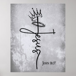 KING JESUS Christelijk Cross Grunge Hand Letter Gr Poster