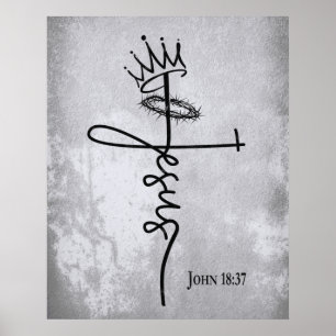 KING JESUS Christelijk Cross Grunge Hand Letter Gr Poster