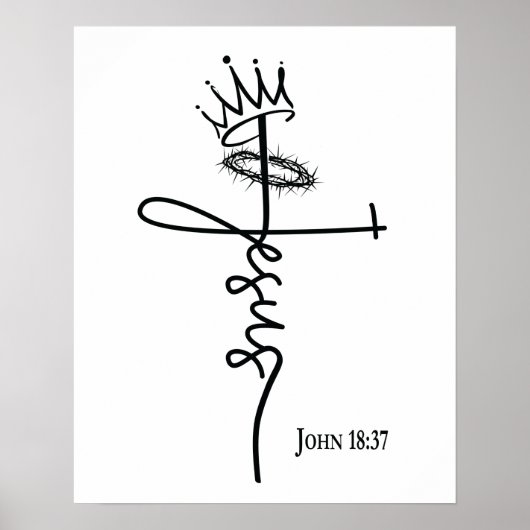 KING JESUS Christelijk kruis zwart wit Poster (Voorkant)