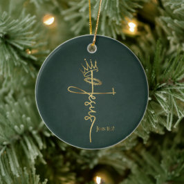 KING JESUS Elegant Groen/Goud Christelijk Kerstmis Keramisch Ornament