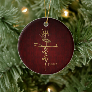 KING JESUS Elegant Mahonie Christelijk Kerstmis Keramisch Ornament