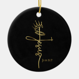 KING JESUS Elegant Zwart/Goud Christelijk Kerstmis Keramisch Ornament