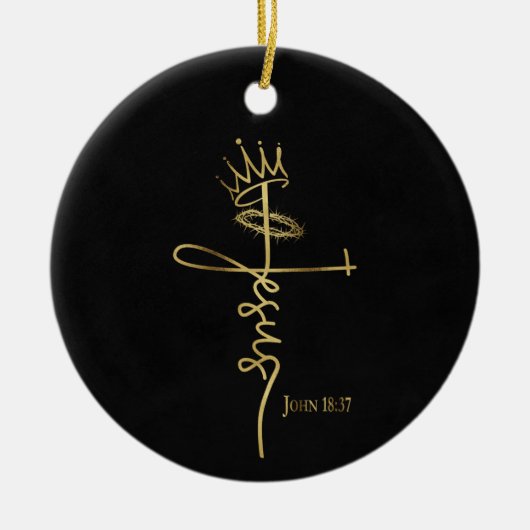 KING JESUS Elegant Zwart/Goud Christelijk Kerstmis Keramisch Ornament (Voorkant)