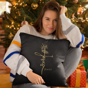 KING JESUS Elegant Zwart/Goud Christelijk Kerstmis Kussen