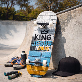 King Jesus Rules White Brick Graffiti Christelijk Persoonlijk Skateboard