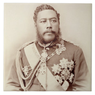 King Kalakaua (1836-91), wijlen c19th (foto sepia) Tegeltje