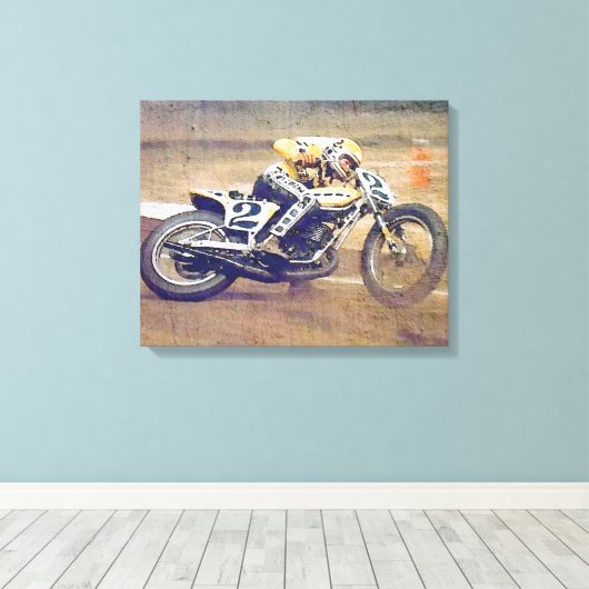 "King" Kenny Roberts, in actie op de crossmotor Canvas Afdruk (Insitu (Houten vloer))