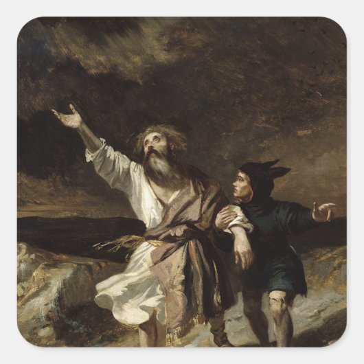 King Lear en de Fool in het Storm Vierkante Sticker (Voorkant)